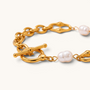 Feetz & Co. Perla anklet featuring gold-tone oval chain links and baroque freshwater pearls with a toggle clasp.