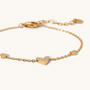 Feetz & Co. Amore gold-tone stainless steel anklet featuring three delicate heart charms on a fine cable chain.