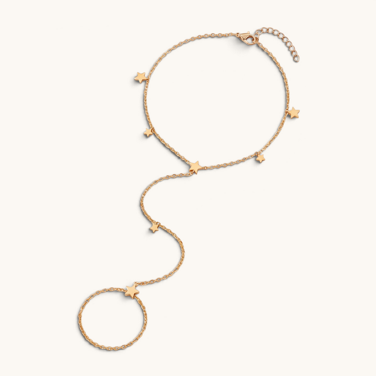 Feetz & Co. Astra gold-plated stainless steel barefoot sandal featuring a delicate chain with tiny star charms.