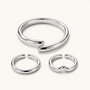 Feetz & Co. silver-plated stainless steel toe ring stack featuring three adjustable open bands in a minimalist style.