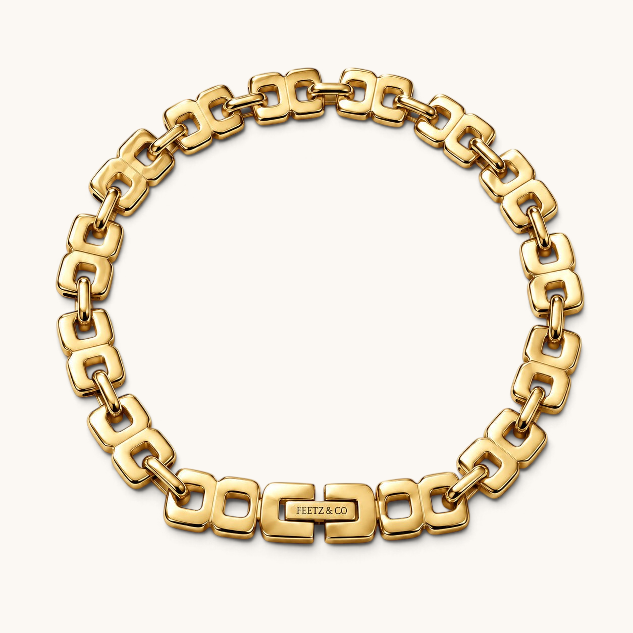 Feetz & Co. Bloc Anklet featuring polished 18K gold-plated stainless steel with bold, architectural square links.