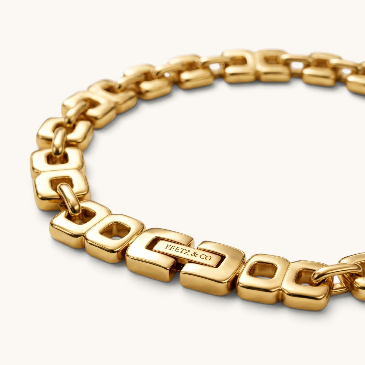 Feetz & Co. Bloc Anklet featuring polished 18K gold-plated stainless steel with bold, architectural square links.