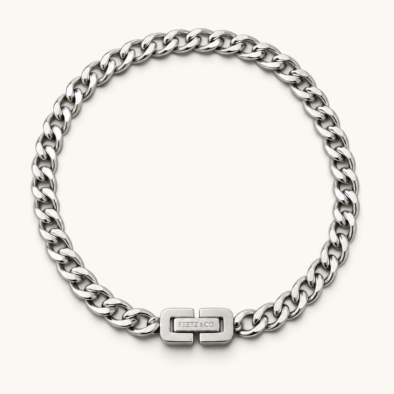Feetz & Co. silver-plated stainless steel flat curb chain anklet with a sleek, water-resistant design.