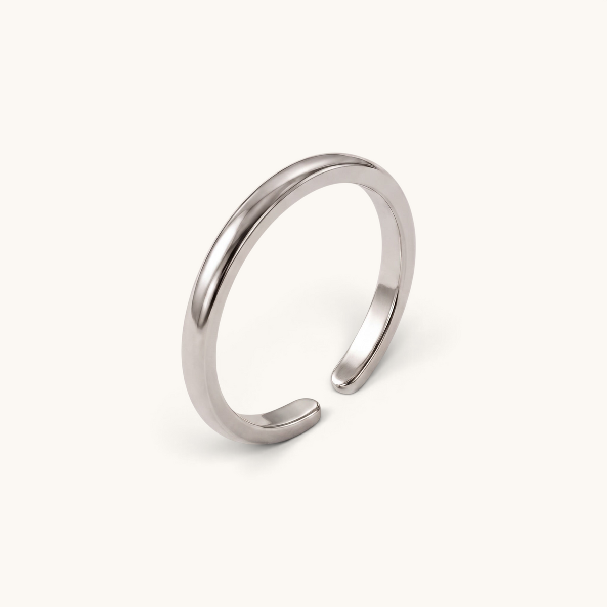 Feetz & Co. silver-plated stainless steel adjustable open toe ring with a smooth, polished minimalist design.