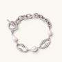 Feetz & Co. Perla anklet featuring a silver-tone stainless steel oval-link chain with natural baroque freshwater pearls.