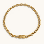 Feetz & Co. Remi Anklet featuring a polished 18K gold-plated stainless steel rolo chain with a branded clasp.