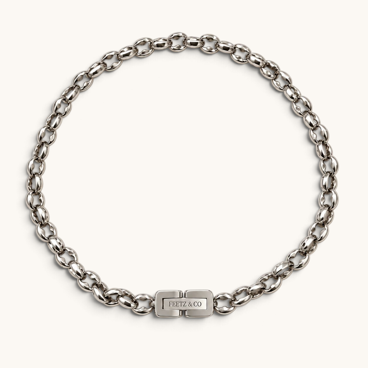 Feetz & Co. Remi silver-plated stainless steel rolo chain anklet with a secure branded clasp