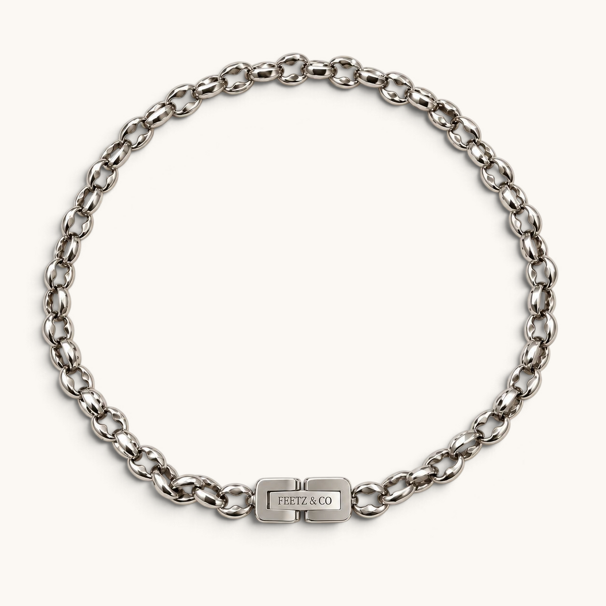 Feetz & Co. Remi silver-plated stainless steel rolo chain anklet with a secure branded clasp