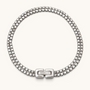 Feetz & Co. Rhea anklet featuring two parallel rows of silver-plated stainless steel box links with a branded clasp.
