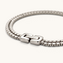 Feetz & Co. Rhea anklet featuring two rows of silver-plated stainless steel box links with a branded clasp.